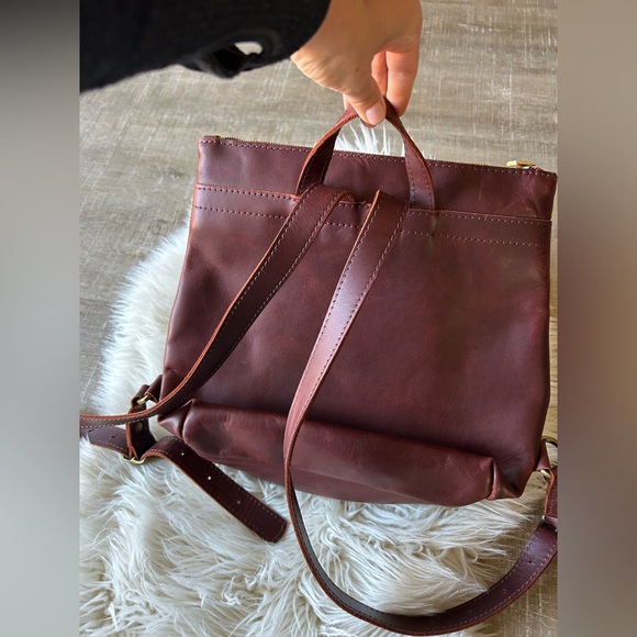 Portland Leather Tote Backpack Large Dark Brown Cherry genuine leather zip NEW - Picture 5 of 14